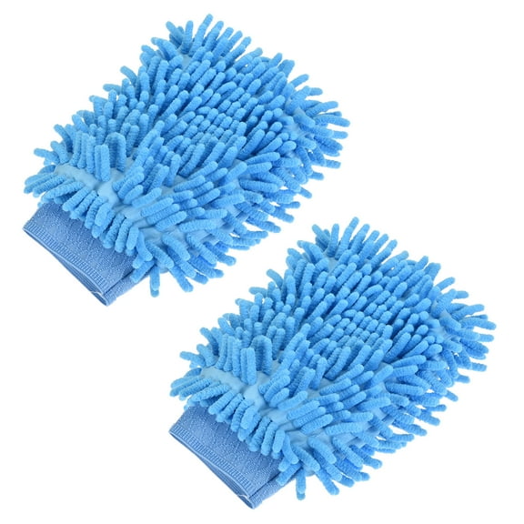 Unique Bargains Double-Sided Microfiber Soft Chenille Dusting Wash Mitten Blue