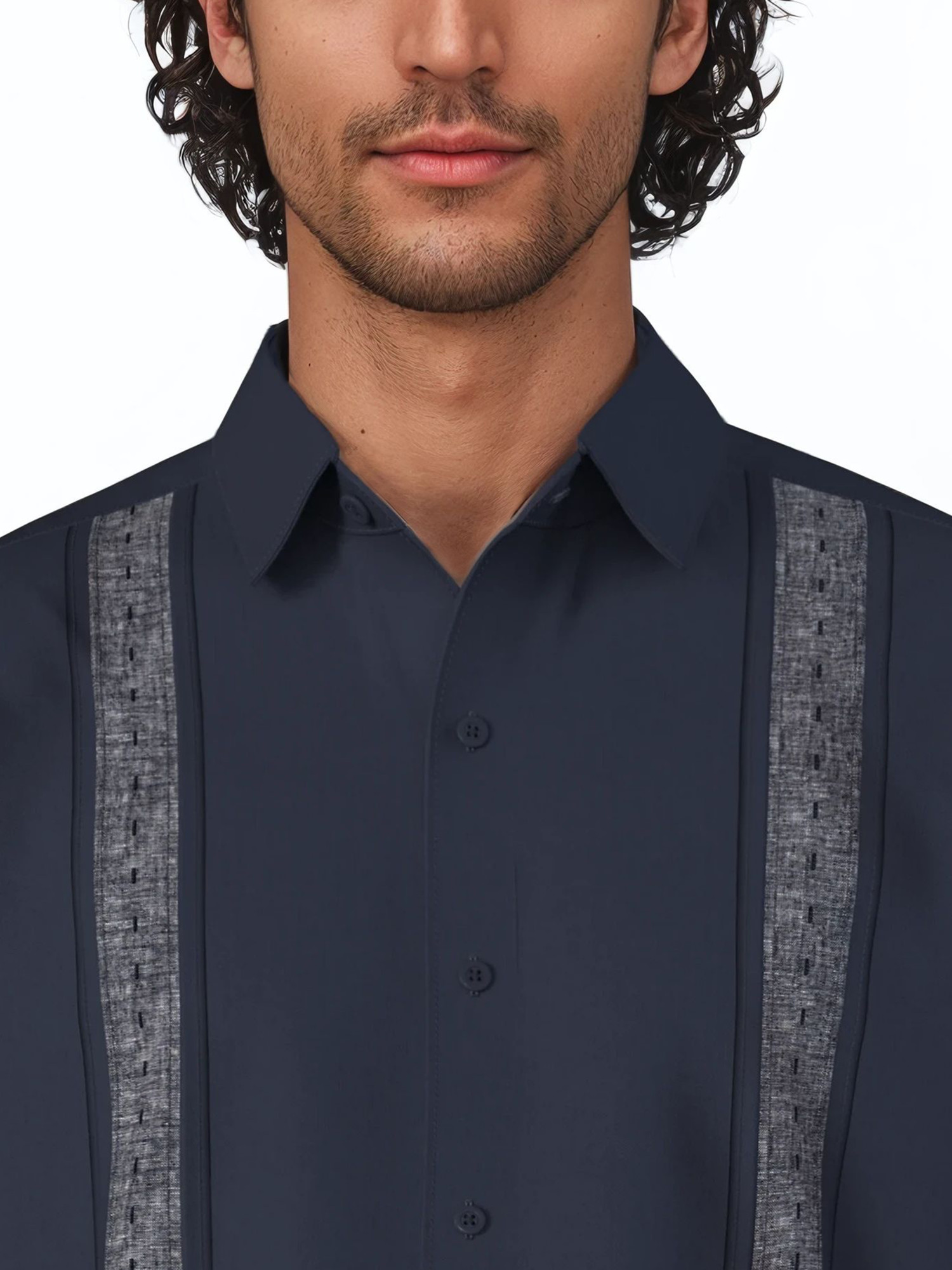 Havanera Men's and Big Men's Contrast Panel with Pick Stitching Short Sleeve Linen Cotton Button-Down Shirt, Sizes S-5XL