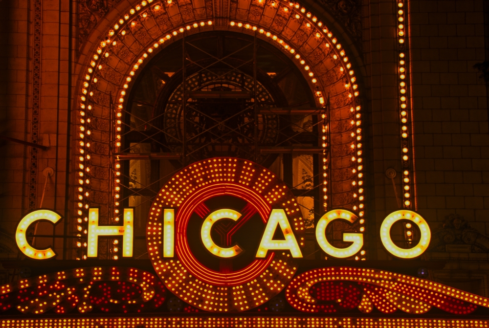 Detail of Neon Sign on Chicago Theater, Chicago, Illinois Poster Print