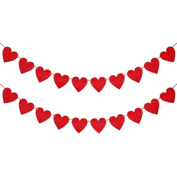 2pcs coeurs rouges feutre guirlandeKSCD décorations de la Saint-Valentin,  guirlande de coeur de la Saint-Valentin, décorations de coeur, guirlande de  la Saint-Valentin - - 