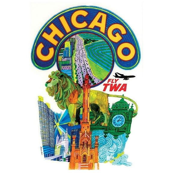 Trans World Airlines - Fly TWA - Chicago #2 - 1960s - Vintage Travel Poster (8x12Inches-US/CANOnly)