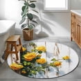 thumbnail image 3 of Spring Floral Round Area Rug 3Ft Washable Small Circle Rugs for Kitchen Entryway, Yellow Roses Flowers Leaves Farmhouse Wooden Non-Slip Carpet Floor Mats Indoor Outdoor Carpet Runner Home Decor, 3 of 8