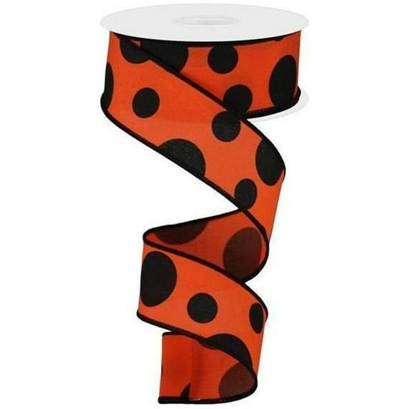 1.5" Giant Three Size Polka Dot Ribbon: Orange  Black (10 Yards)