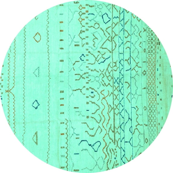 Ahgly Company Indoor Round Abstract Turquoise Blue Modern Area Rugs, 8' Round