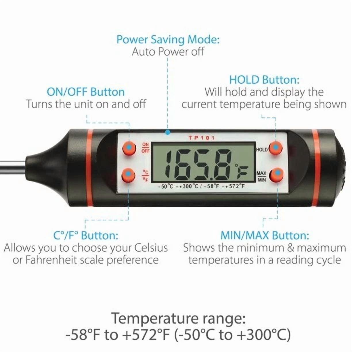 2 Pcs Digital Grill Kitchen Meat Thermometer Probe Bbq Oven Food Cooking
