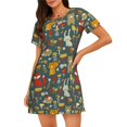 thumbnail image 1 of Balery Cute Animal Forest Camisón de manga corta con cuello redondo para mujer, cómodo y elegante., 1 of 6