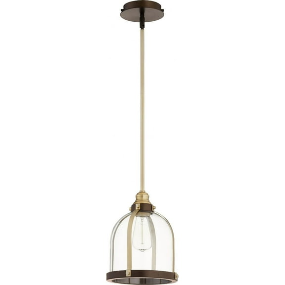886-8086 Quorum Lighting Banded Dome - 1 Light Pendant in Transitional style - 9.5 inches wide by 11 inches high-Aged Brass/Oiled Bronze Finish