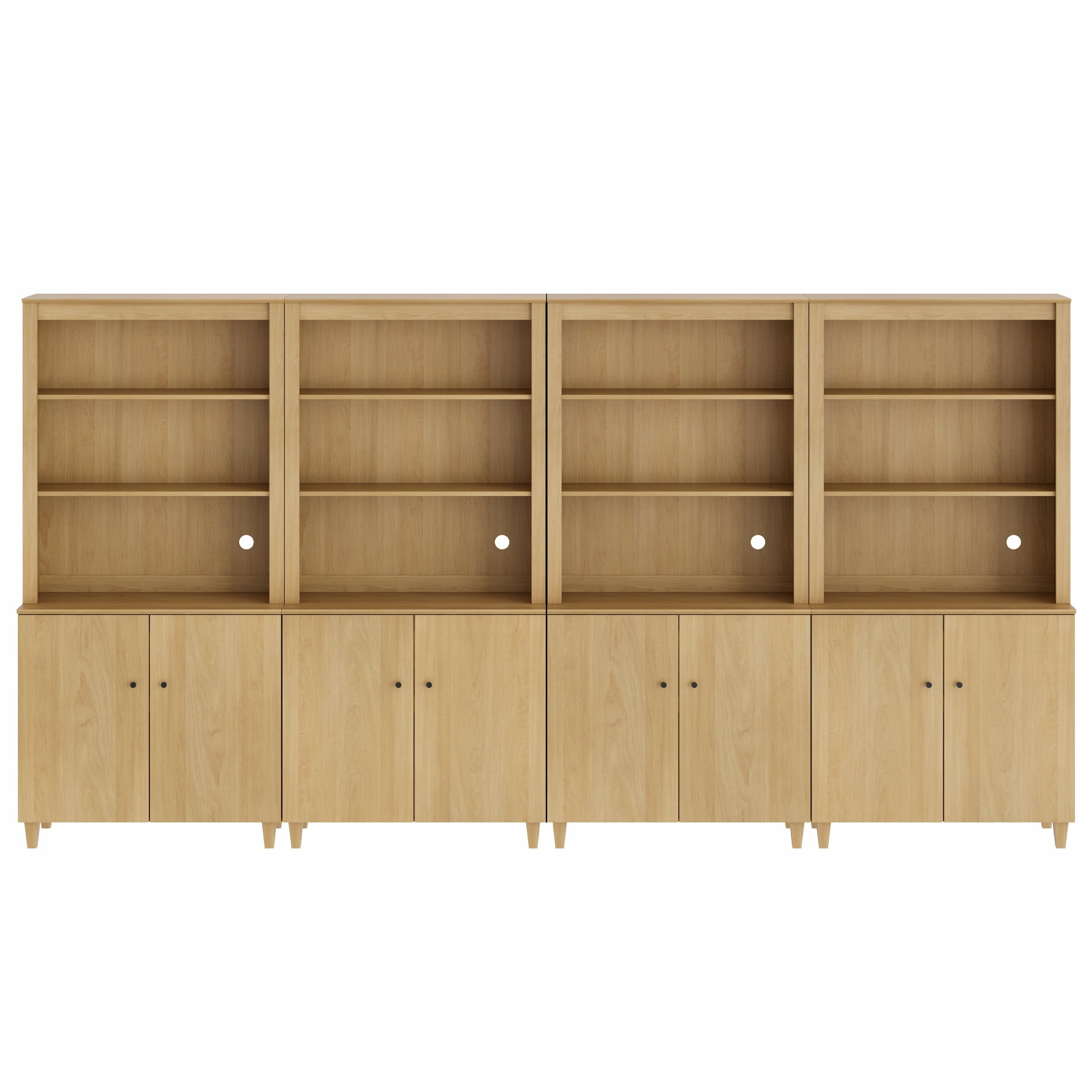 WAMPAT Modern 71" Tall Pantry Cabinet with Doors and Adjustable Shelves for Dining Room, 4-Column 5-Tier, Oak Wood