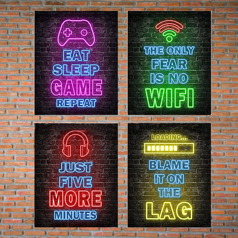 Inspirational Gaming Quotes Signs Gaming Room Wall Art - 4 Piece Wood ...