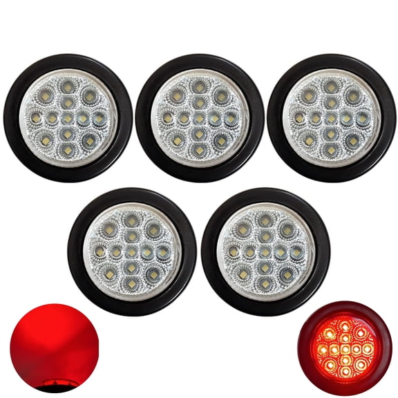 5 PC 2" Round Red 13 LED Light Side Marker Clearance Clear Lens for Trailers 12V