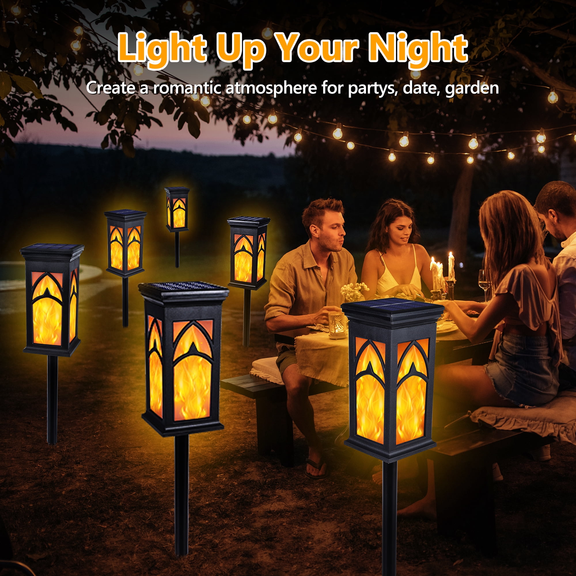 Toodour Solar Lights Outdoor Waterproof, 6 Pack LED Solar Powered Torch Lights with Flicking Flame, Landscape Lighting for Garden Yard Pathway, Warm White