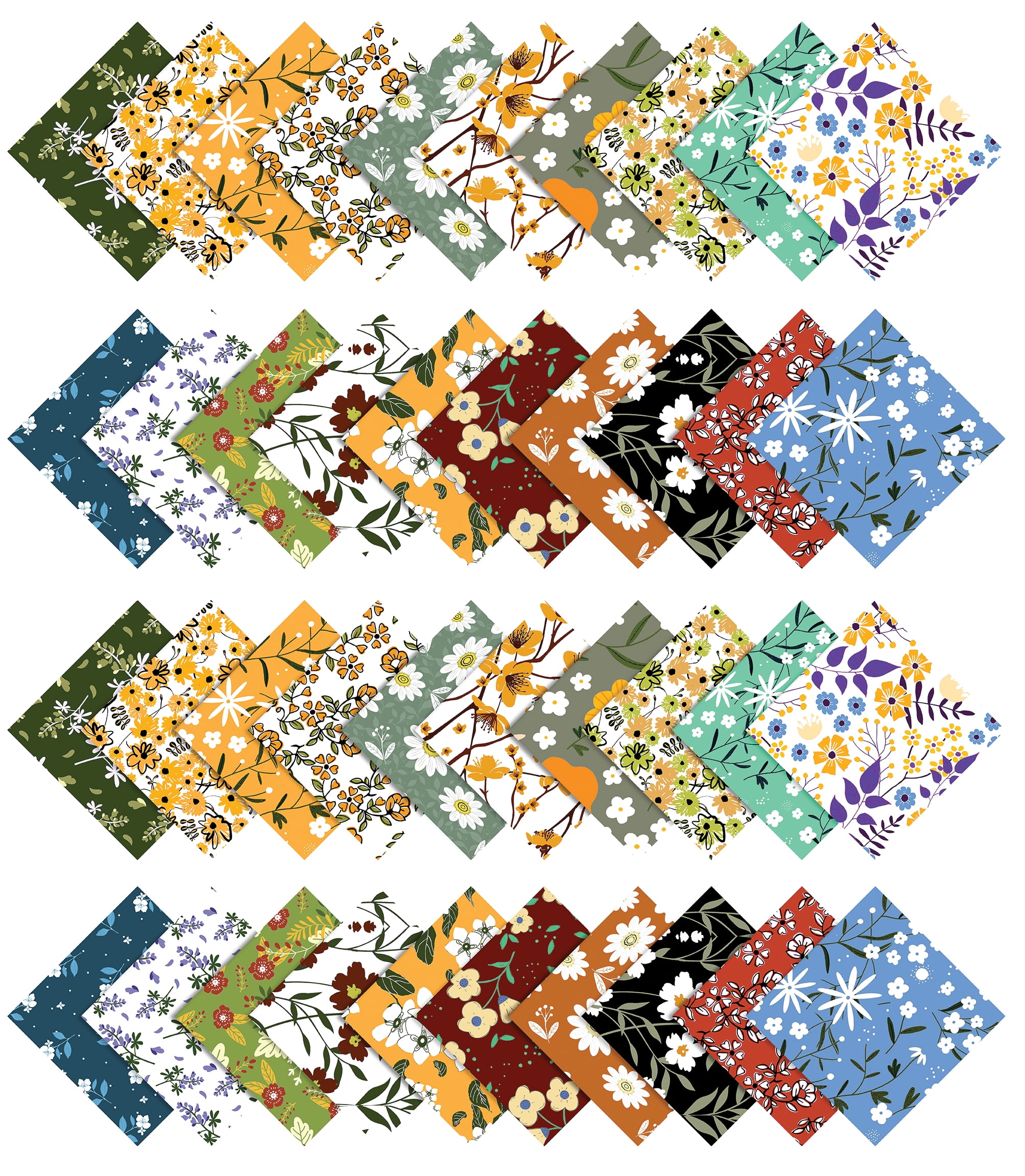 Soimoi 40Pcs Florals Print Precut Fabrics Strips Roll Up 1.5 inches Cotton Jelly Rolls For Quilting - Multicolor