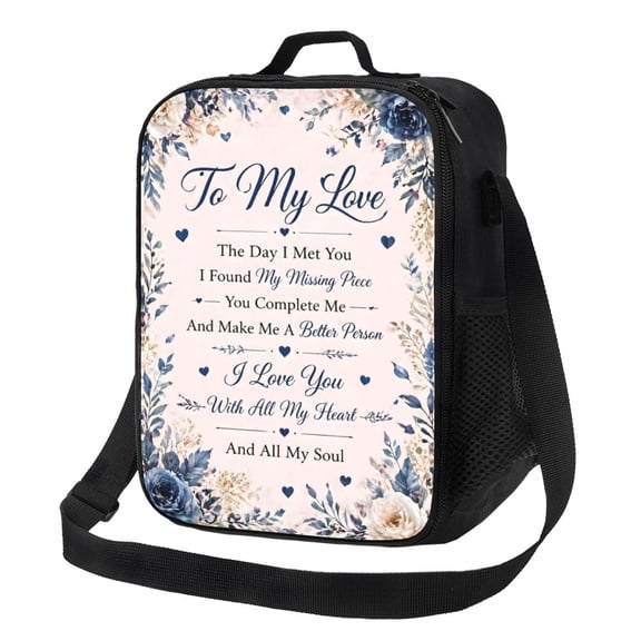 Love Floral Lunch Bag Insulated Thermal Lunch Box with Shoulder Strap & Handle for Women and Men