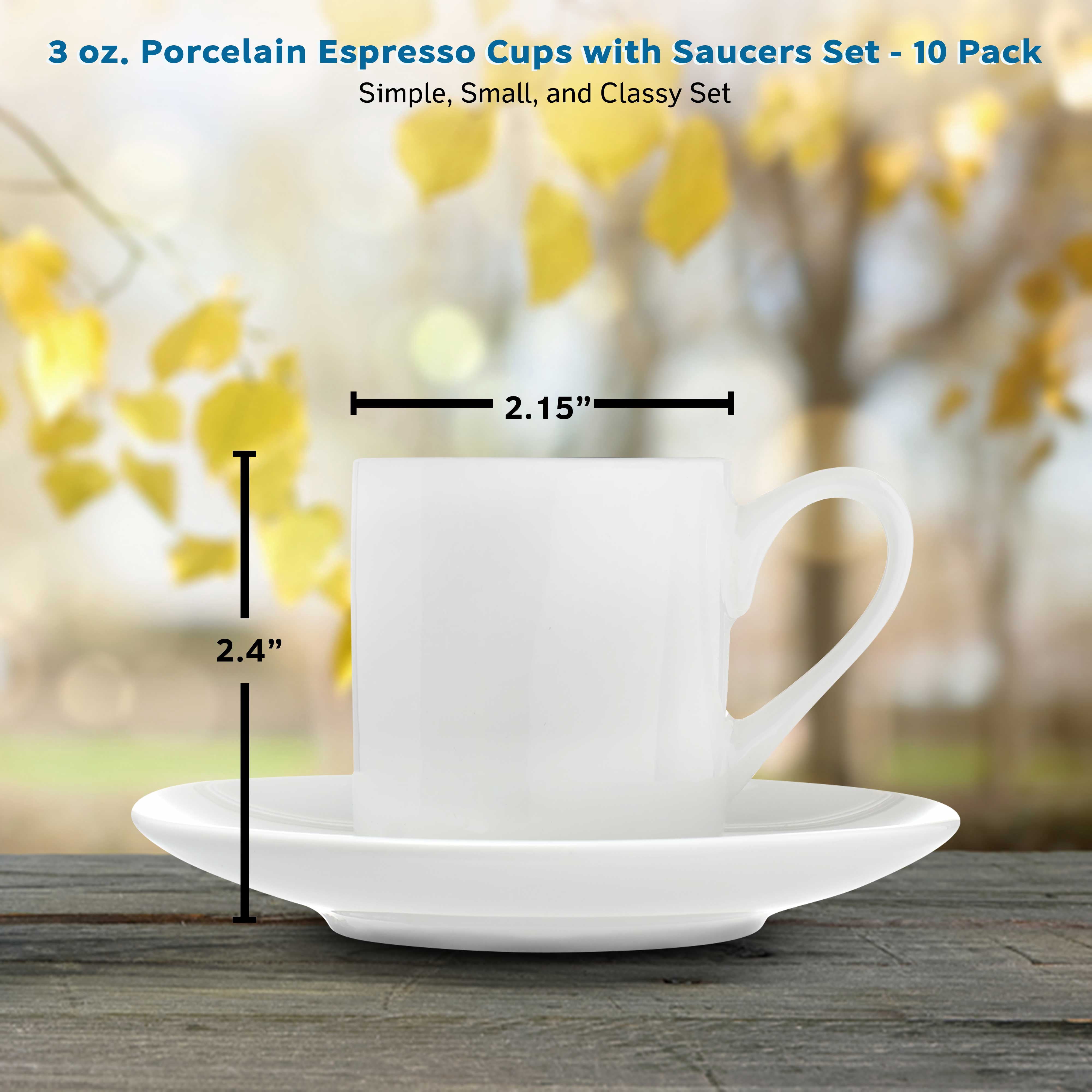 10 Espresso Cups with Saucers Set, 3 oz. - Practical, Porcelain, Coffee Shops - White