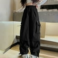 thumbnail image 5 of Kids Cargo Pants 5-16 Years, Boys Girls Loose Fit Joggers with Multiple Pockets, Elastic Waist Casual Pants for School and Playground Black 160, 5 of 7