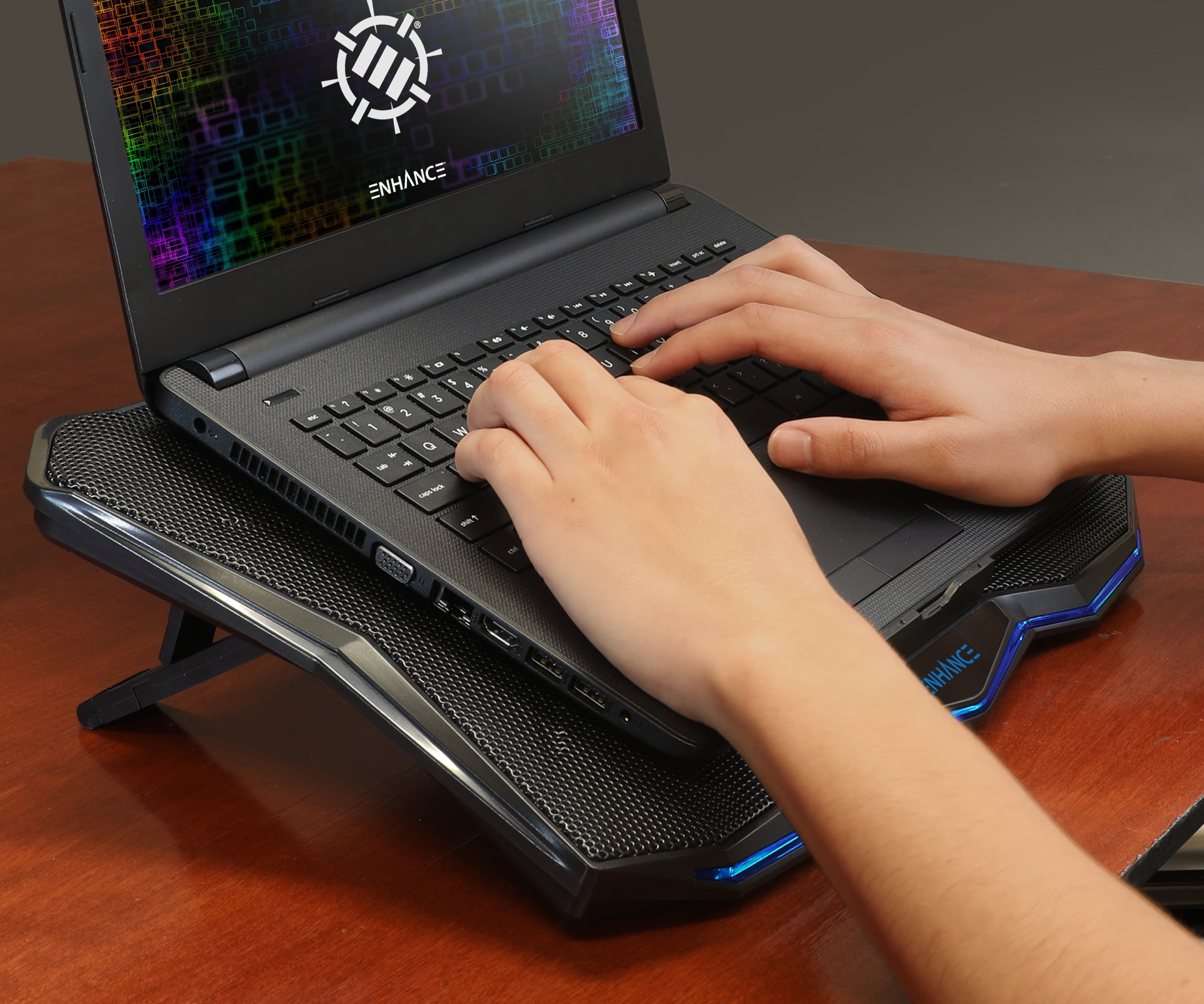 ENHANCE Cryogen 5 Gaming Laptop Cooling Pad Stand, Adjustable Height, USB Ports, 800 RPM - Blue
