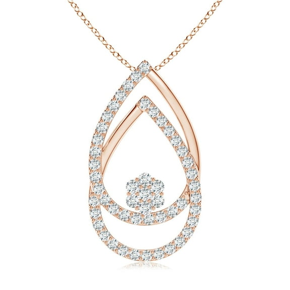 ANGARA Natural Entwined Open Teardrop Pendant with Diamond Cluster in 14K Rose Gold for Women (Size-1.3mm| Color-G| Clarity-VS2) | Anniversary, Jewelry Gift for Women | Natural Diamond Necklace