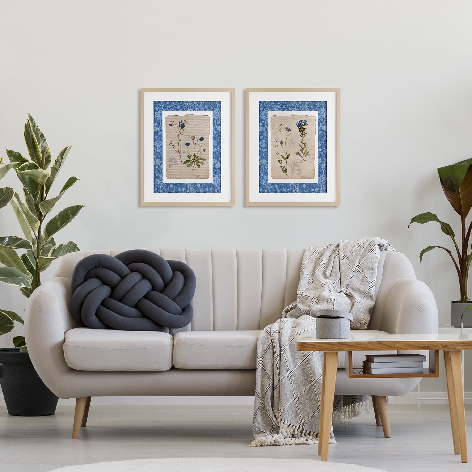 Stupell Industries Blue Botanical Herbs 2 Piece Birch Framed Print Under Glass Set, design by Livi Finn
