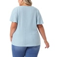 thumbnail image 3 of Agnes Orinda Women's Plus Size T-Shirt Crew Neck Loose Fit Ruffle Sleeve Summer Hollow Casual Blouses Tops 3X Light Blue, 3 of 6
