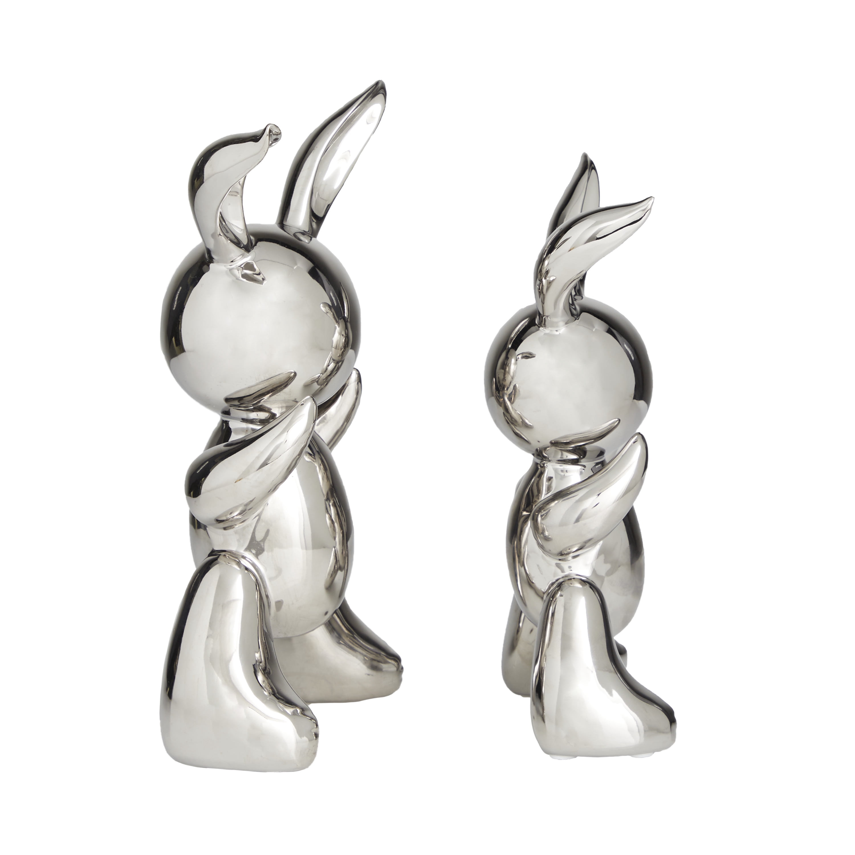 12", 11"H Silver Porcelain Abstract Balloon Rabbit Sculpture, by DecMode (2 Count)