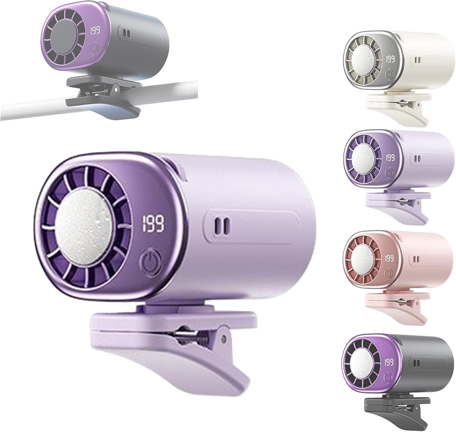 2026 Car Clip On Air Conditioner Fan with LED Display – Adjustable 360° Rotation, USB Rechargeable Personal Cooling Fan, Detachable Wide Clip for Car, Desk, and Backseat Use (Pink)