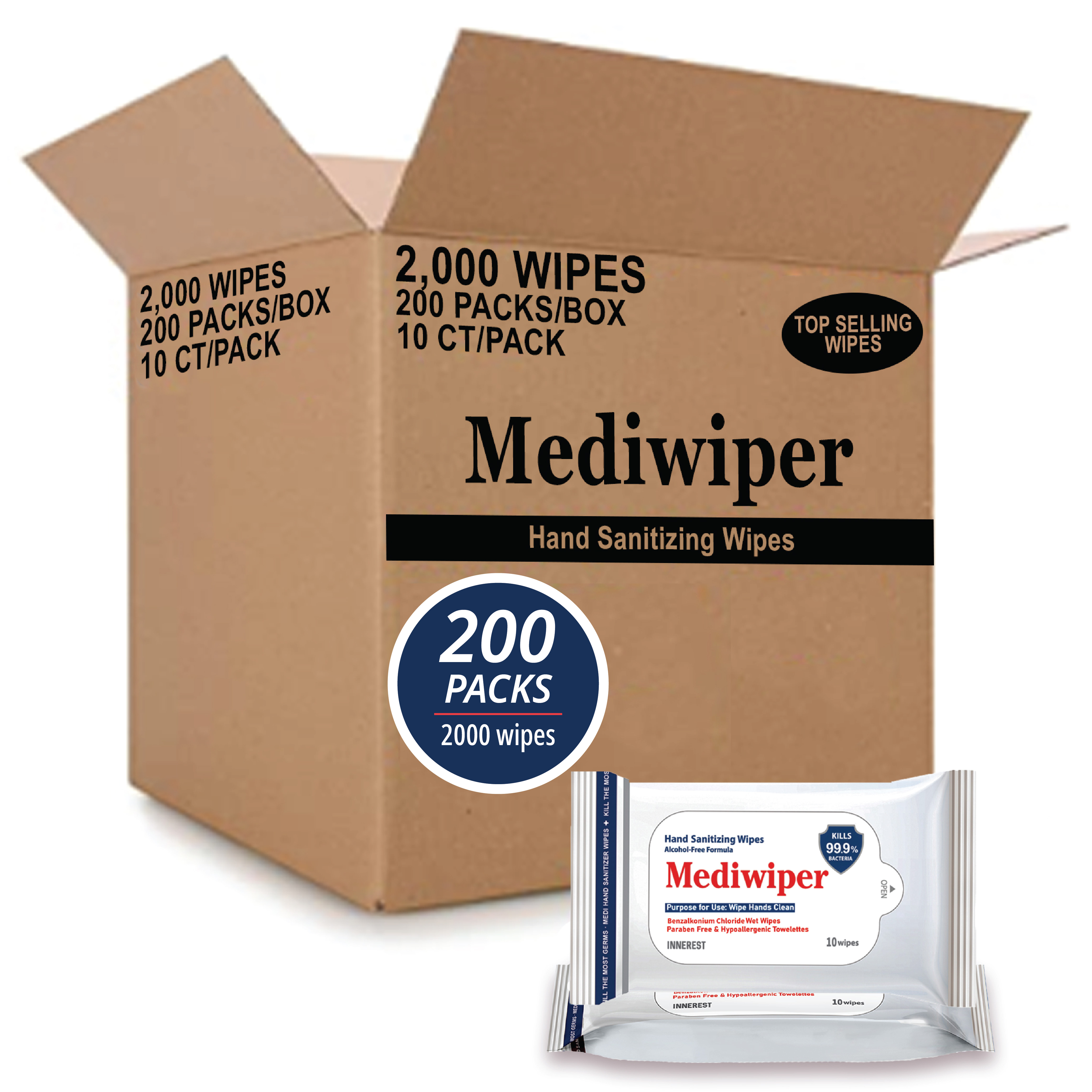 Mediwiper (2000 Wipes) Antibacterial Hand Wipes Non Alcohol Hand