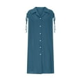 thumbnail image 5 of Lovskoo Womens Cotton Linen Dress Summer Casual Mini Sleeveless Button Down Shirt Dress Shoulder Drawstring Loose Beach Cover Up Dress Dark Blue, 5 of 7