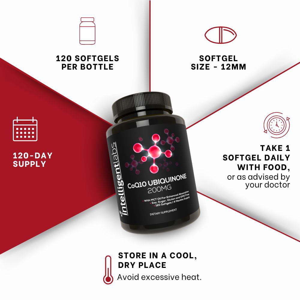 Intelligent Labs CoQ10 200mg Softgels with MCT Oil | Heart Health & Cellular Energy Support | 120 Softgels (4-months Supply)