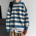 thumbnail image 2 of Mens Sweater, Fall Fashion Twotone Stripe Round Neck Male Long Sleeve Knit Sweater Jacket, Casual Daily Wear, Trendy Stripes, Soft Fabric, Men's Clothing, 2 of 7