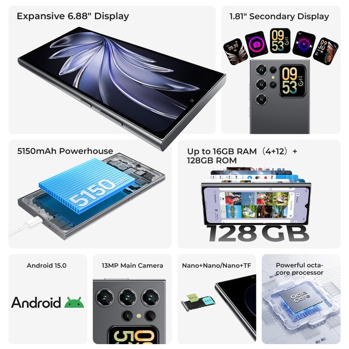 OUKITEL C62 Cell Phone Unlocked-16GB+128GB/TF 1TB Smartphone, 6.88