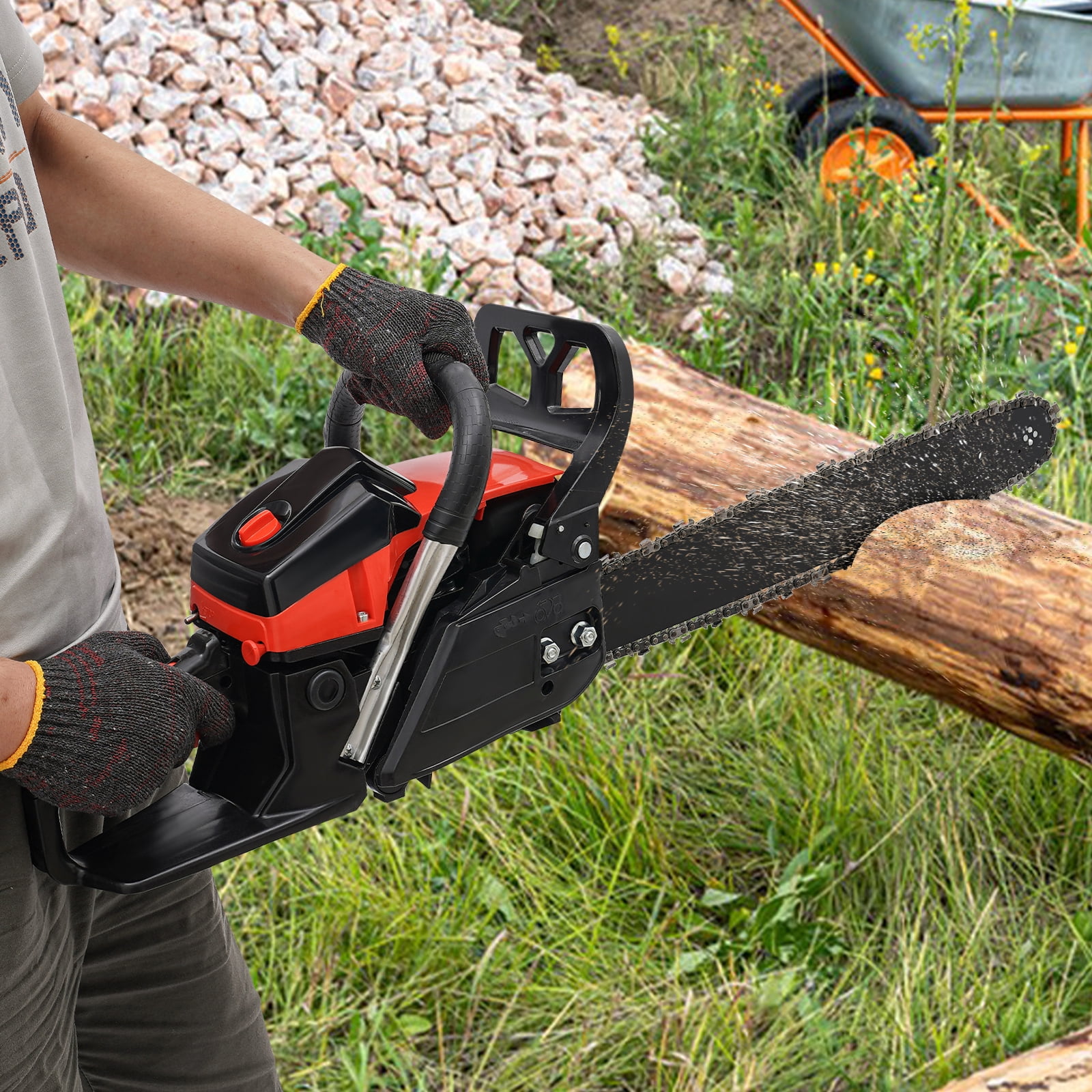 58cc 3HP Gas Chainsaw with 18-Inch Guide Bar – 10,500 RPM High-Speed Cutting, Lightweight & Ergonomic, Auto Oiling, Safety Lock, Ideal for Tree Trimming & Yard Work