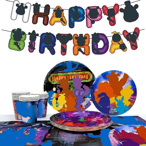 128pcs Bear Birthday Party Supplies, Bear Birthday Tableware Set-Bear Party Plates & Cups Tablecloth Napkins etc Party Decorations Serves 16
