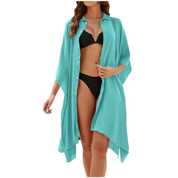 Conjunto de Bikini de Mujer Estilo de Camisa Suelta Cardigan Blusa de Humo Cubierta, Estampado de Poliéster para la Piscina de Playa Y Vacaciones de Verano