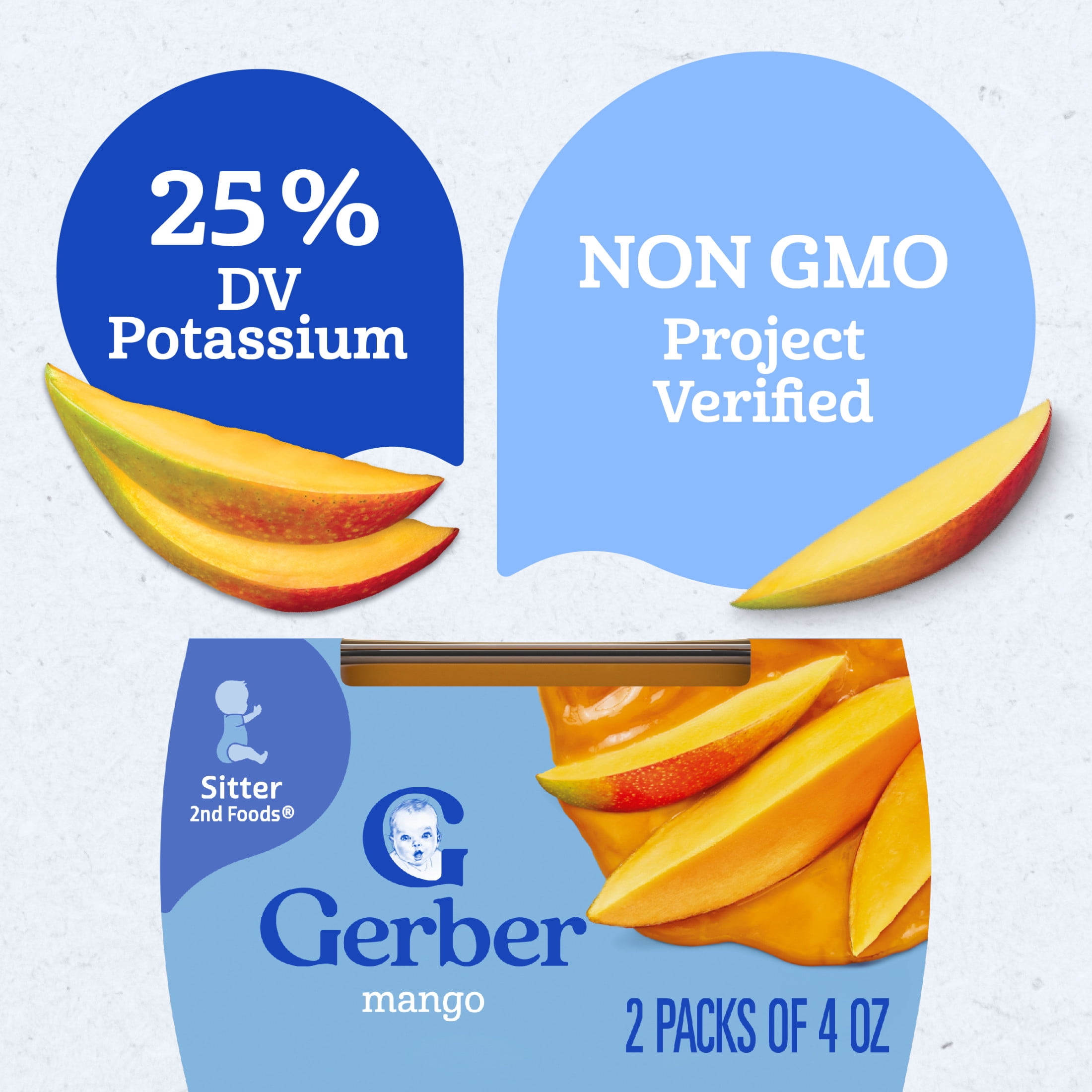 (8 pack) Gerber Stage 2 Baby Food, Mango Puree Tub, Baby Puree, 2PK 8 oz