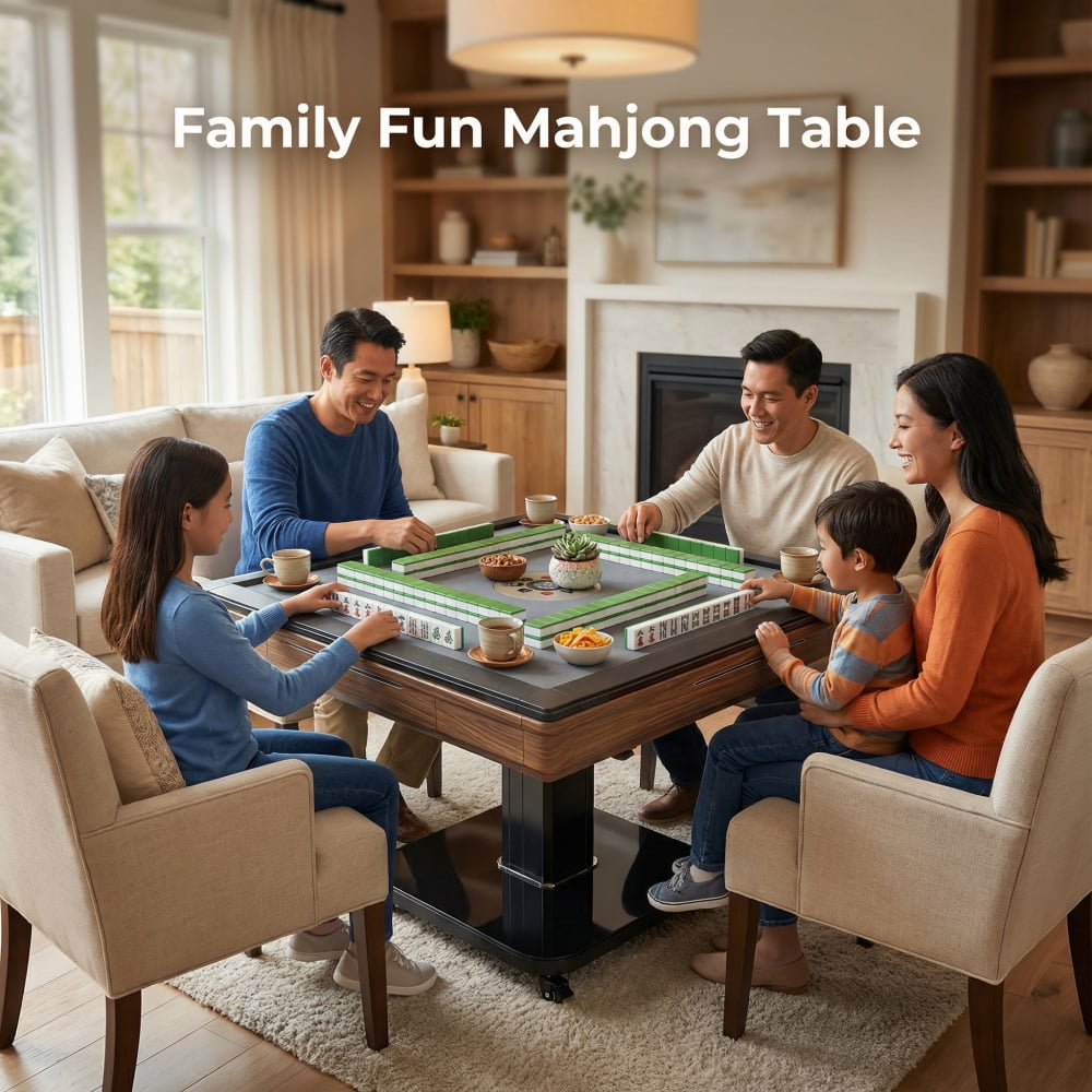 Foldable Ultra-Thin Automatic Mahjong Table with Wheels - Chinese,  American Style 42mm Numbered Tiles (with Hard Table Cover)