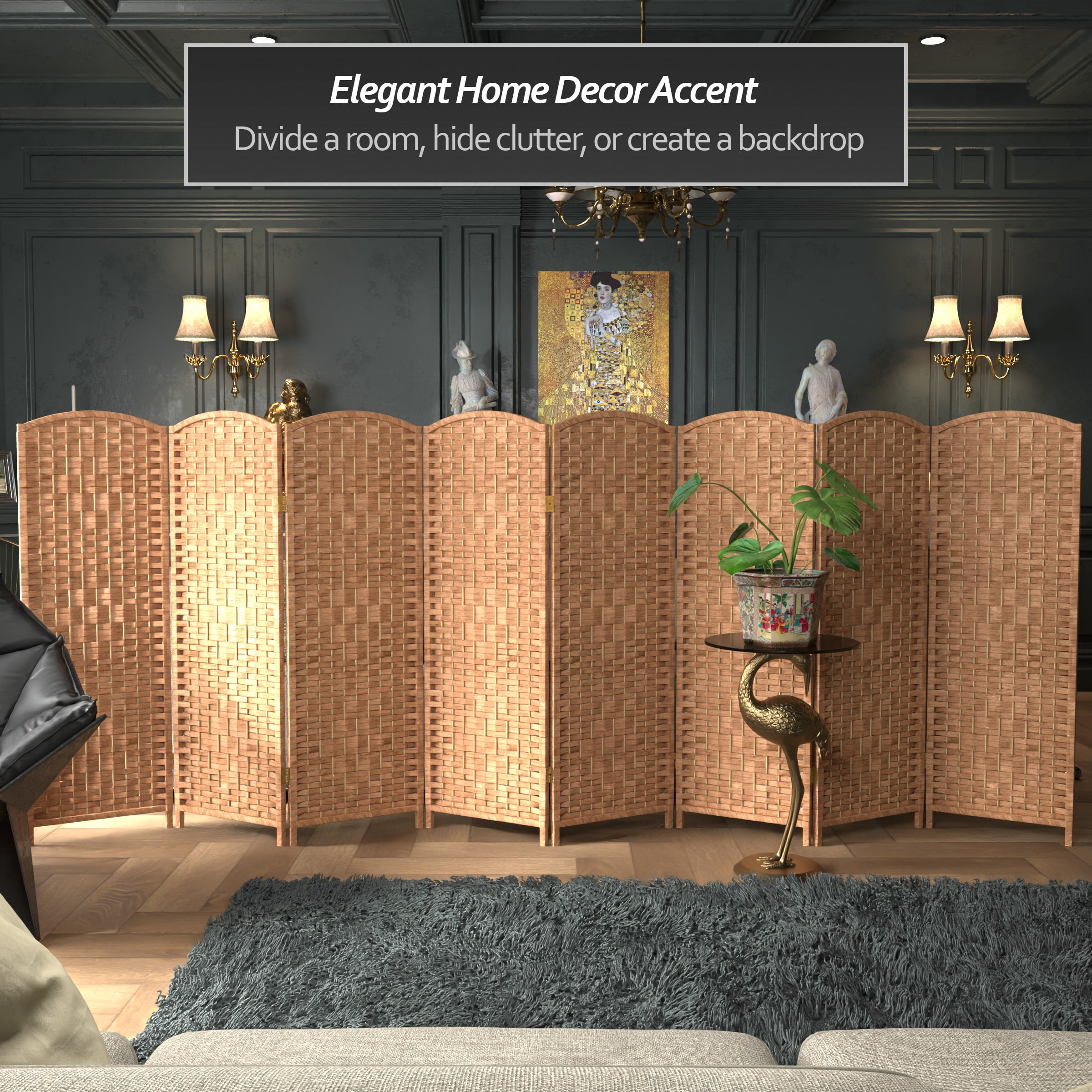 Red Lantern 4 ft. Short Diamond Weave Fiber Folding Screen - Natural - 8 Panel