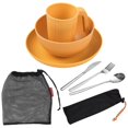 thumbnail image 2 of Camping Utensils Set for 1 Portable Wheat Straw Mess Kit with Bowl Plate Cup Fork Knife Spoon Outdoor Tableware & Picnicware, 2 of 3