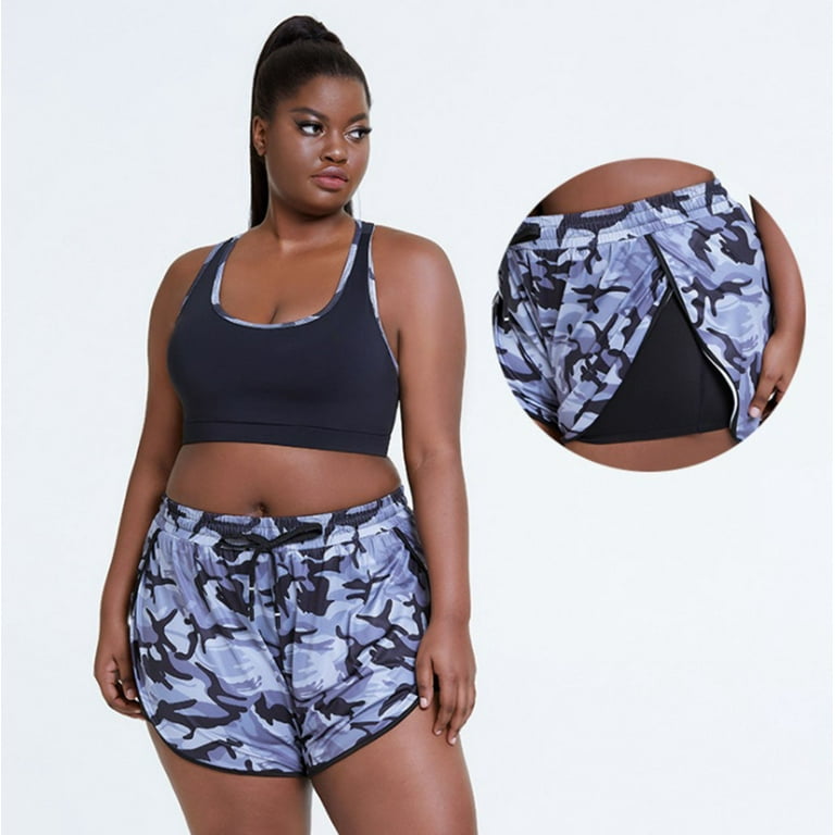 Active Wear Short Set Breathable Quick Dry Women Workout Camouflage Plus  Size Sports Short Yoga Set -3XL