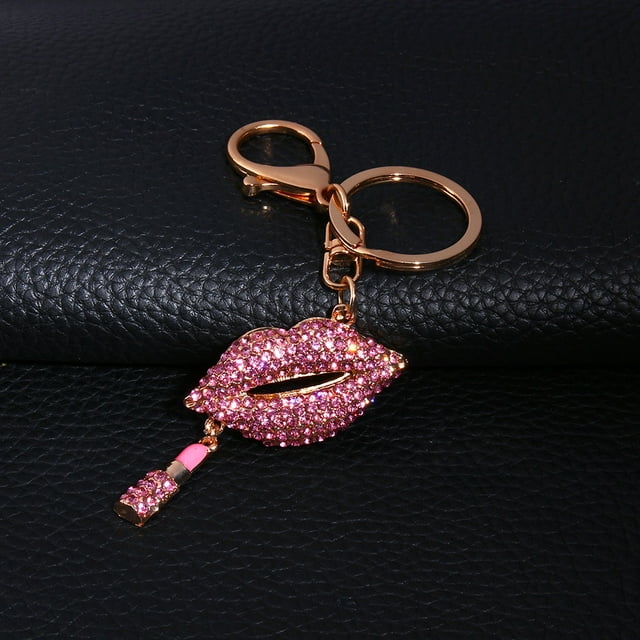 Car Circle Key Rings Rhinestone Keychain Innovative Metal Keychain Sexy Lipsticking Lip Key Chain Rhinestone Purse Charm Decoration