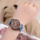 thumbnail image 3 of Reloj de pulsera de cuarzo de aleación con correa de PU para mujer, reloj de pulsera con esfera redonda y diamantes de imitación (azul), 3 of 3