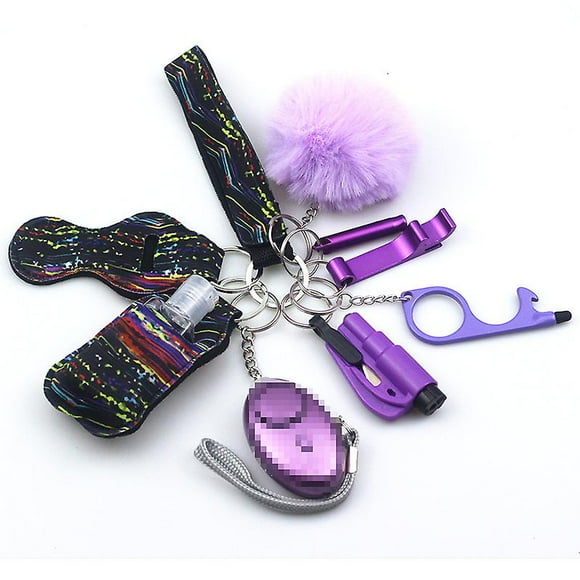 9pcs Chain For Self Defense Keychain Personal Security Alarm Cute Mini Multi-function Keychain Girl Self-defense Wolf Guard Set