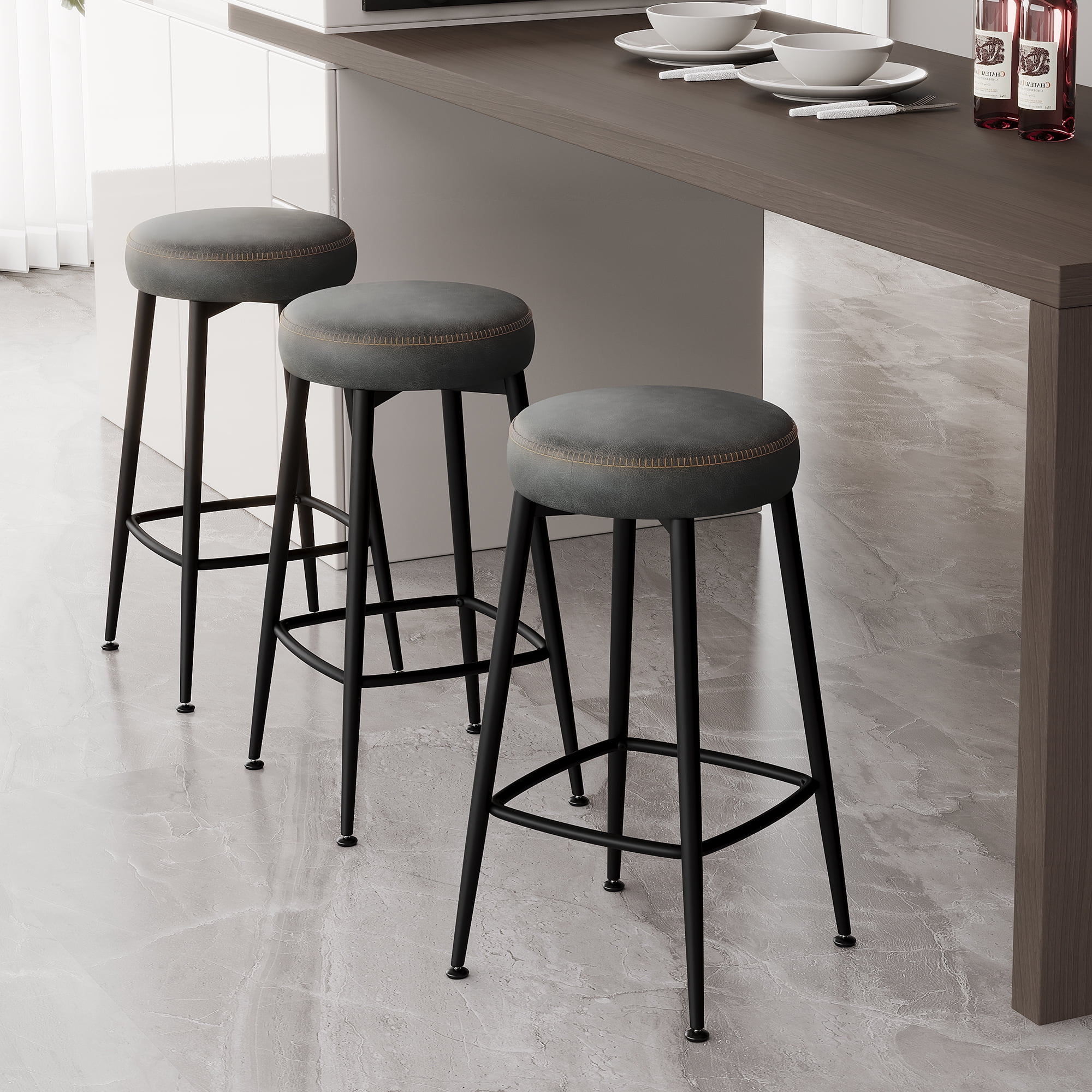 Bar Stools Set of 2, Counter Height Bar Stools, Kitchen Counter Stools, Mid-Century Modern Backless Counter Stools, 26.3-Inch Tall, Kitchen Island Home Bar
