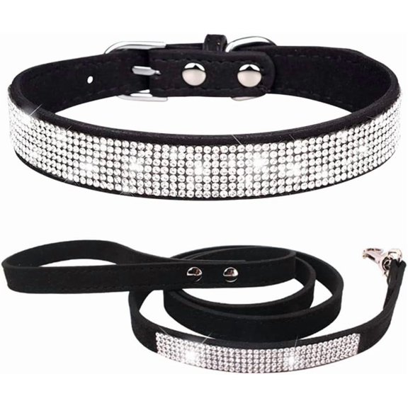 Rhinestone Dog Collar and Leash Set for Small Dogs, Fancy Bling Diamond Cat Collar Crystal Glitter Pretty Jewel Puppy Collar with Leash for XS Small Medium Large Pet Dogs Cats