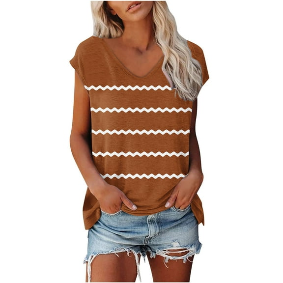 XuJwPNcy Tops for Women Casual Loose Cap Sleeve Print Tshirts Summer V Neck Basic Blouses Trendy Outfits