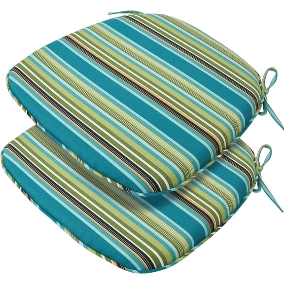 Outdoor Chair Cushions Set of 2,Patio Seat Cushion 17"x16"x2",U-Shaped Dining Chair Cushion 17 by 16 Inch,Water Resistant,Fade-Resistant Chair Pads for Kitchen Garden Furniture(Green Stripe)