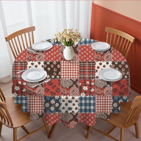 Pioneer Flower Floral Print Pattern Round Tablecloth 60 X 60 Inch, Wrinkle Resistant Wipeable Table Cloth for Kitchen Dining Picnic Patio Party