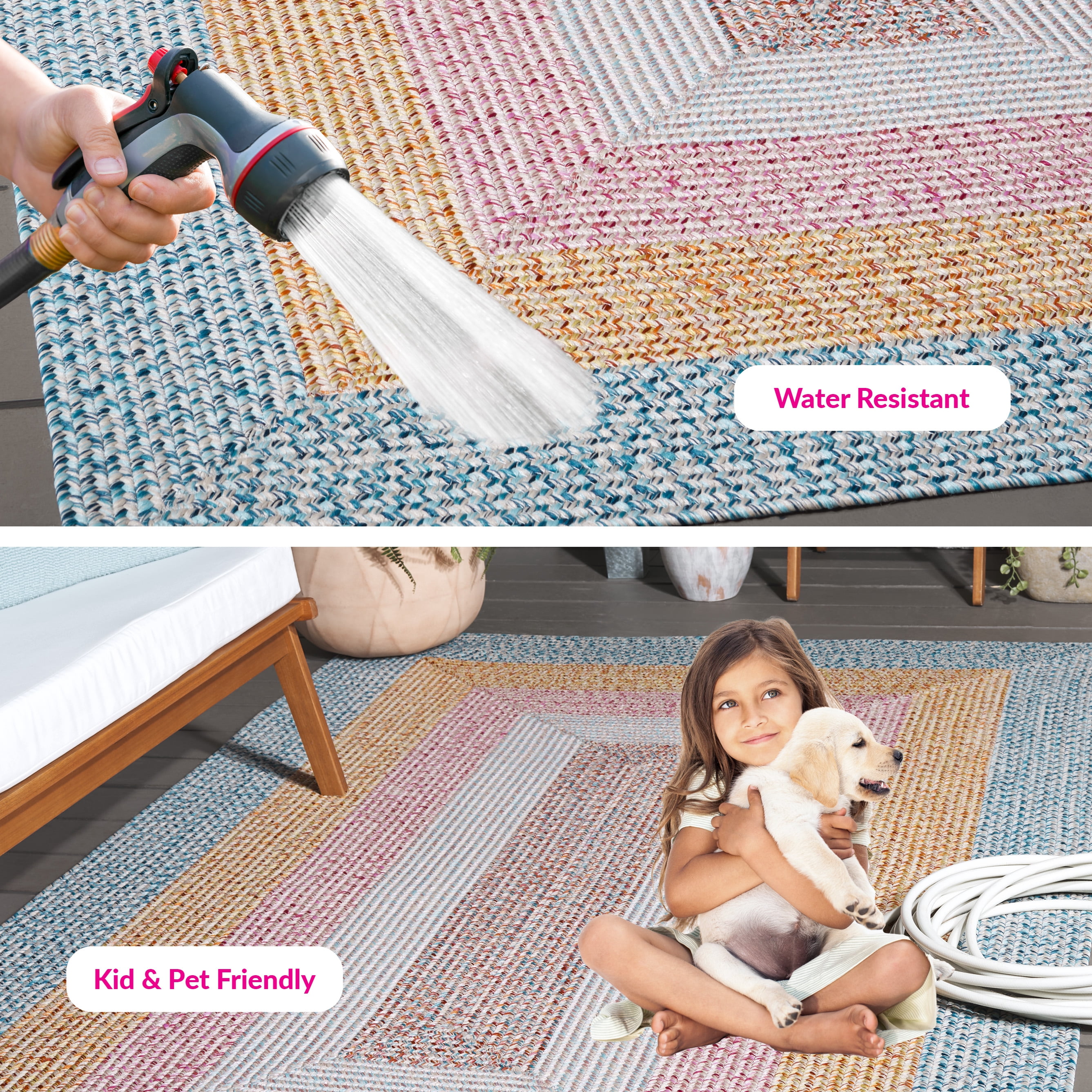 Safavieh Braided 5'-0" x 5'-0" Square Hand Woven Rug in Aqua / Pink