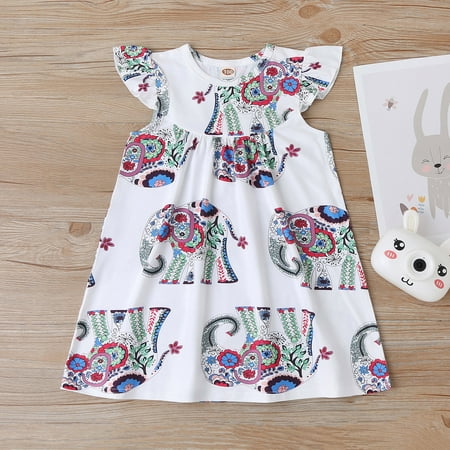 

Huilaibazo Girls Dress Princess Dress Fly Kids Sleeve Party Baby Toddler Elephant Cartoon Girls Girls Dress&Skirt