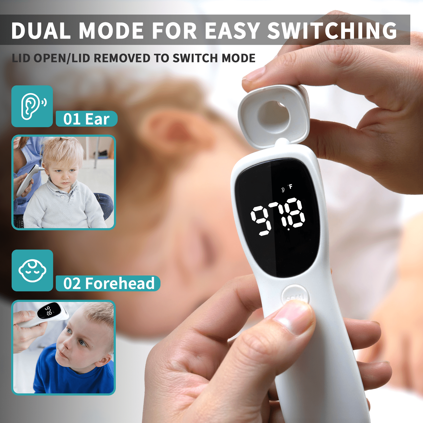 AL21 Dual Mode Thermometer for Adults, Kids, and Babies – Infrared Digital Forehead and Ear Thermometer, No Touch with Fever Alarm and Fast Results