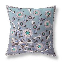 HomeRoots 16" x 16" Purple Peacock Blown Seam Floral Indoor Outdoor Throw Pillow